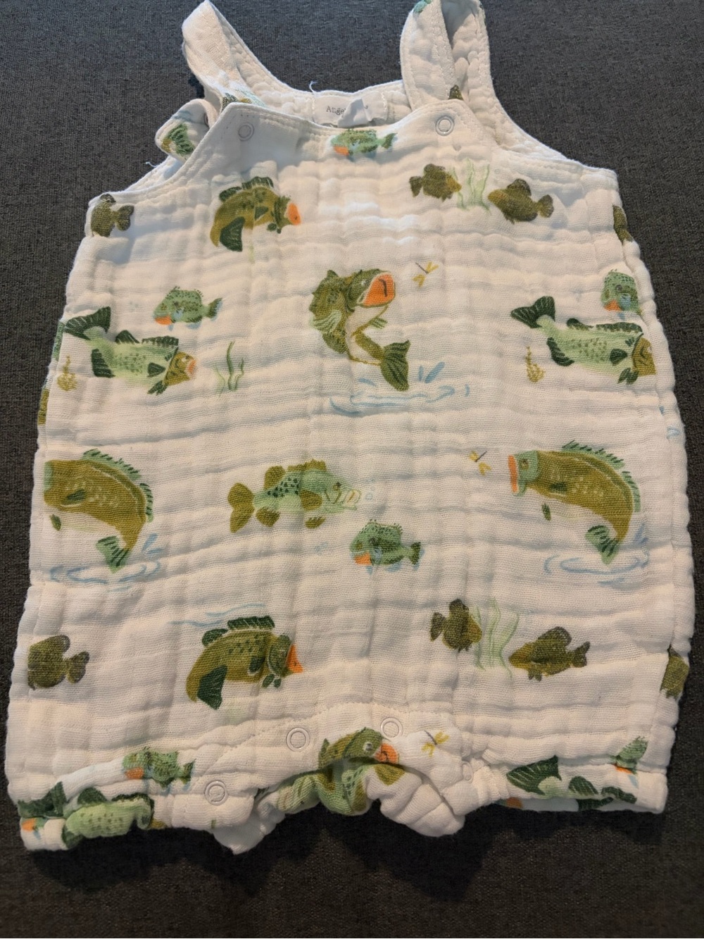 Angel Dear Fish Print Linen Bubble Romper